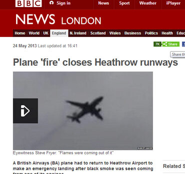 Plane 'fire' closes Heathrow runways